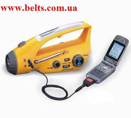 Динамо-фонарь с подзарядкой для мобильного телефона и радио Dynamo Wind-up+Solar Flashlight with FM Radio