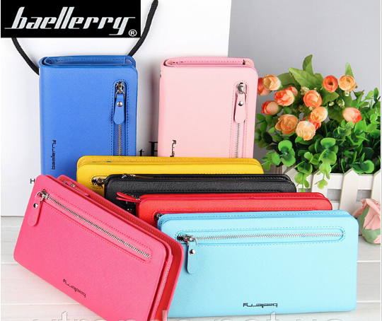 Женский кошелек клатч Baellerry Italia Classic розовый (малиновый) и серьги-шарики в подарок