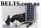 Аккумулятор с фонарем GD-8038 на солнечной батареи (солнечная система с 4 лампами и переходниками 8038)