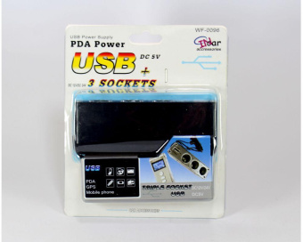 Автомобильный тройник WF- 0096 + USB (разветвитель гнезда прикуривателя)