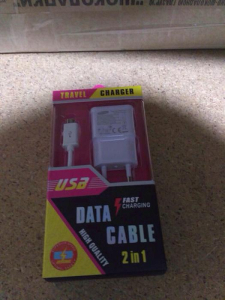Сетевой адаптер с microUSB кабелем Galaxy 2.1А (зарядка для Самсунг 2 in 1  travel charger)